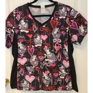 Disney Top Womens Hearts Valentine Love Black Pockets Minnie Mickey sz XL